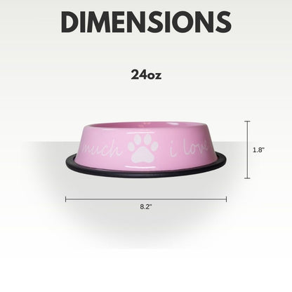stainless steel dog bowl with I love you message