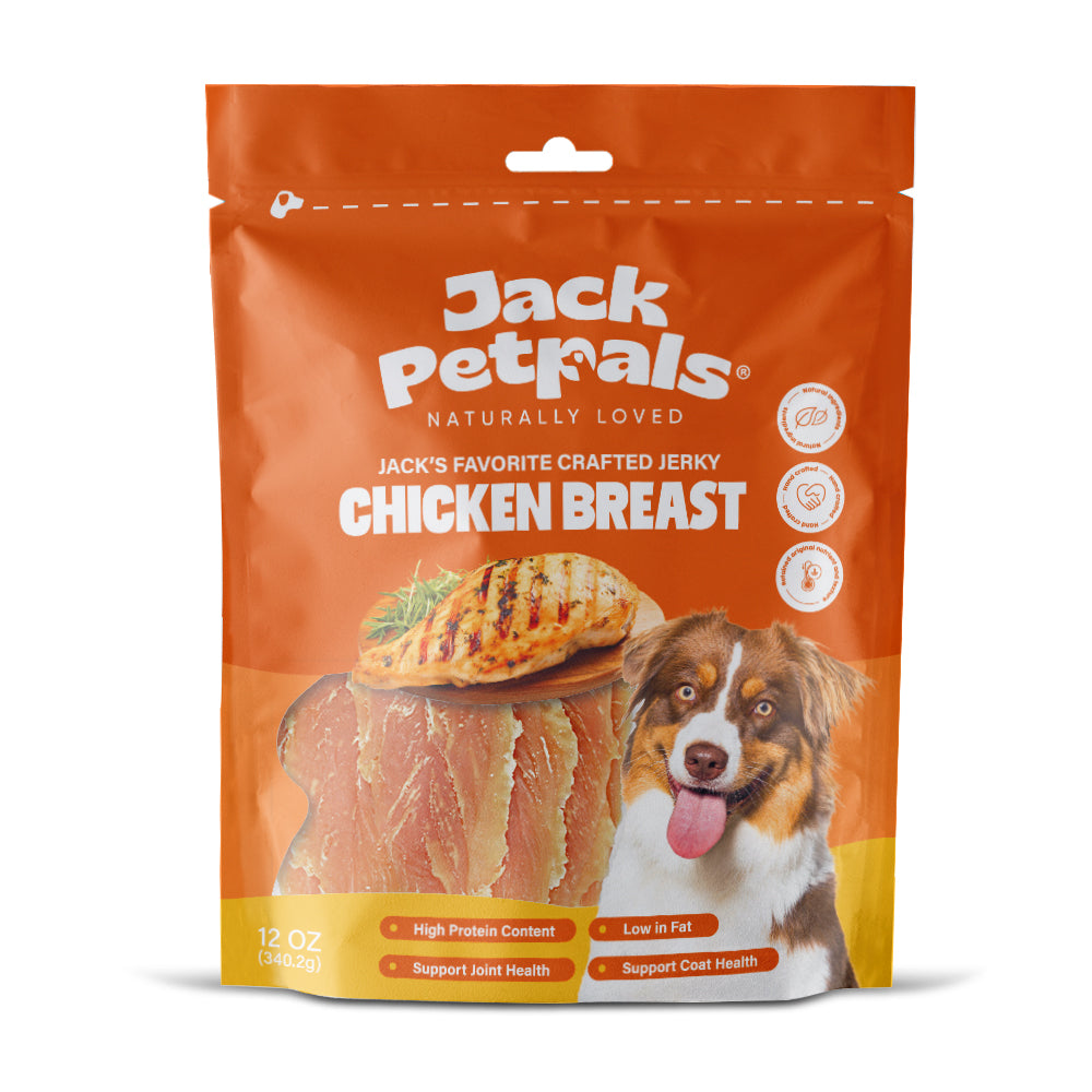 Jack PetPals chicken breast jerky dog treats 6 pack hanging clip strip display