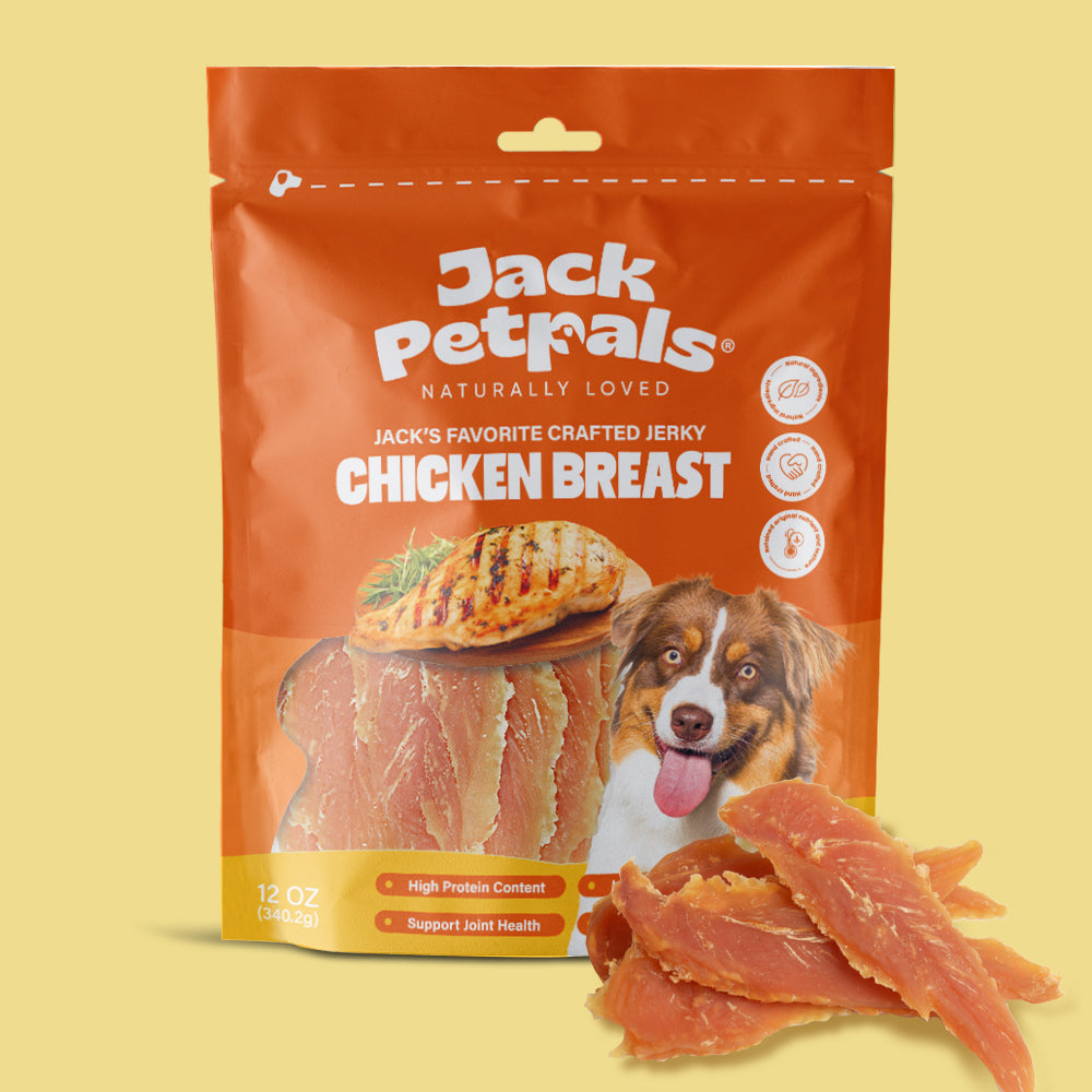 Jack PetPals chicken breast jerky dog treats 6 pack hanging clip strip display