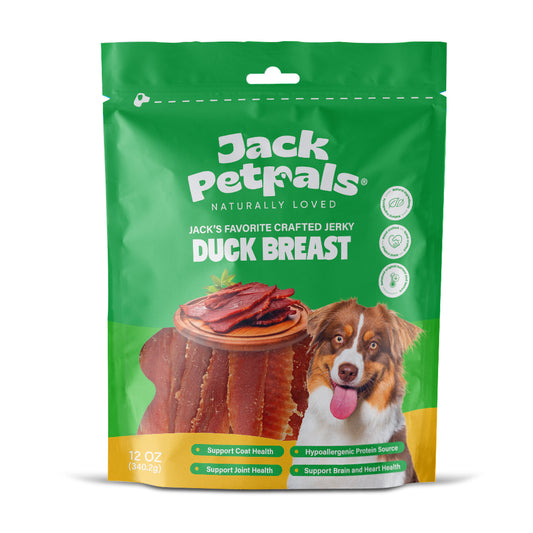 Jack PetPals handcrafted duck breast jerky dog treats 6 pack clip strip display