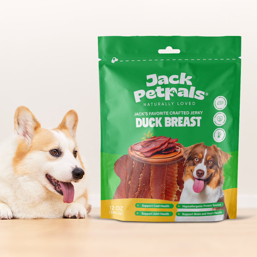 Jack PetPals handcrafted duck breast jerky dog treats 6 pack clip strip display