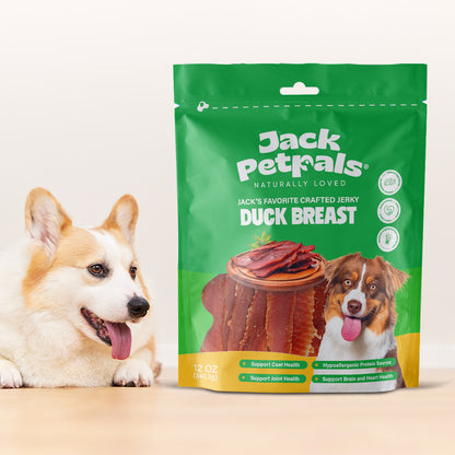 Jack PetPals handcrafted duck breast jerky dog treats 6 pack clip strip display