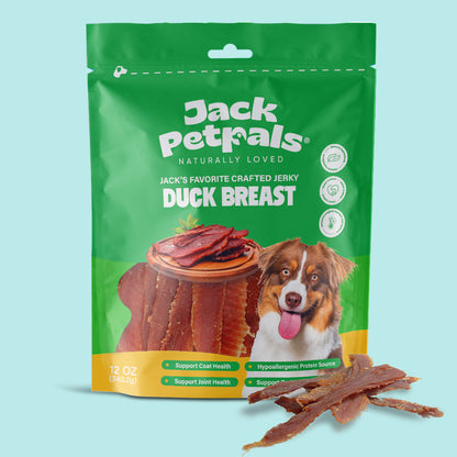 Jack PetPals handcrafted duck breast jerky dog treats 6 pack clip strip display