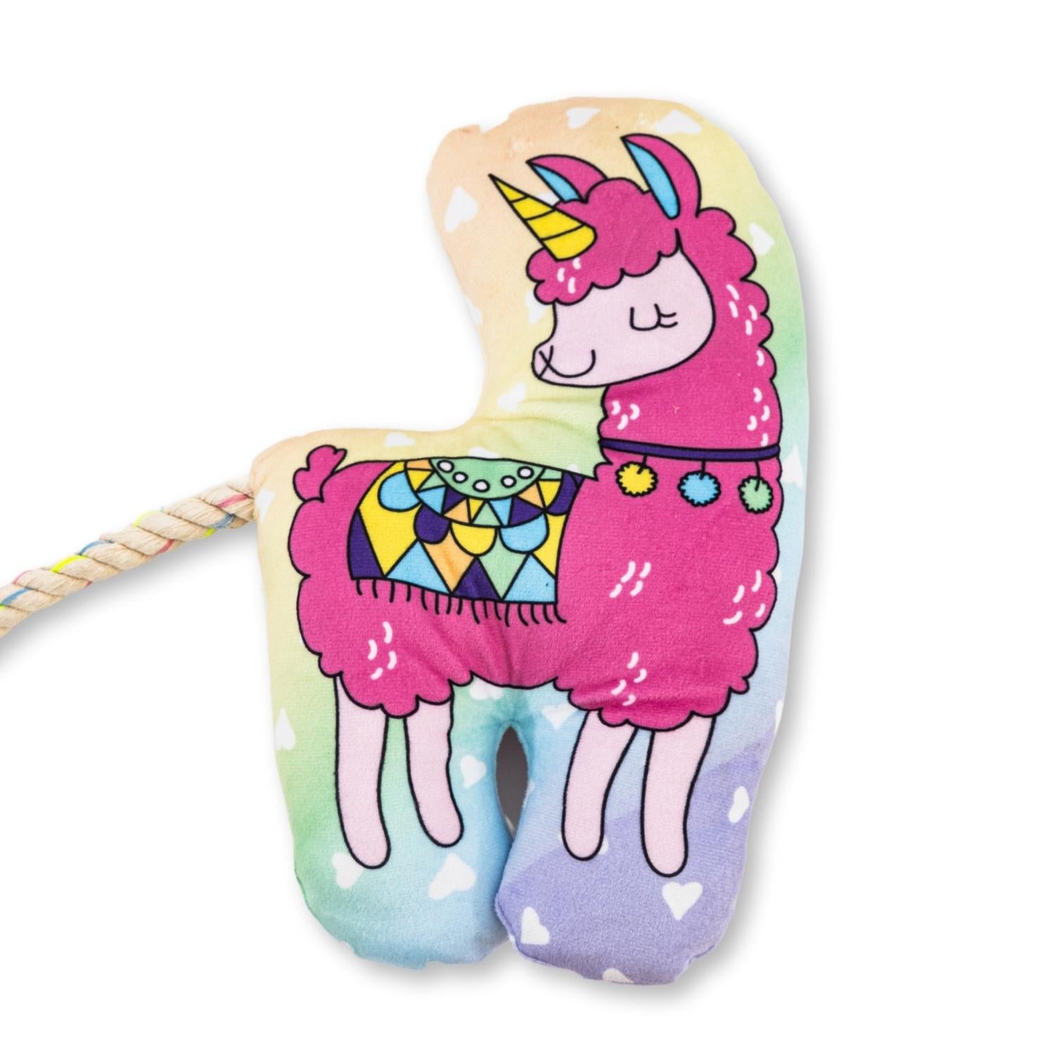 magical llama plush dog toy with crinkle and squeak features