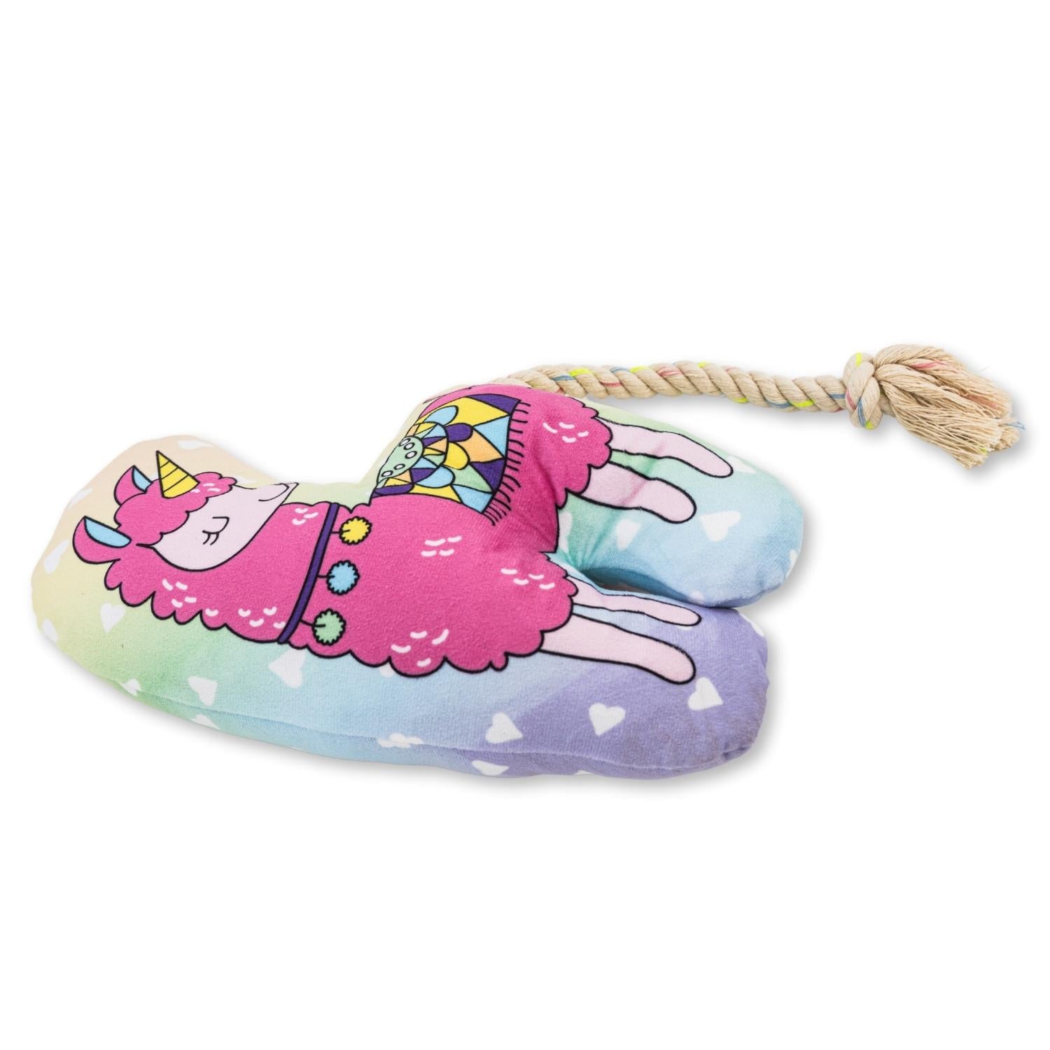 magical llama plush dog toy with crinkle and squeak features
