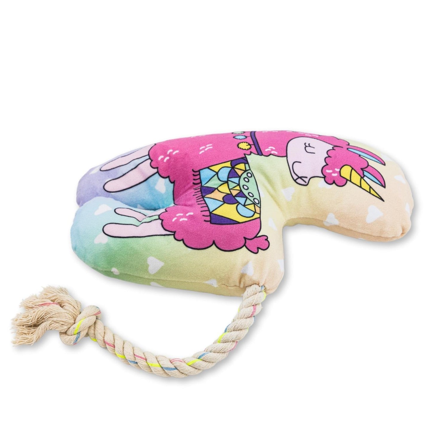 magical llama plush dog toy with crinkle and squeak features