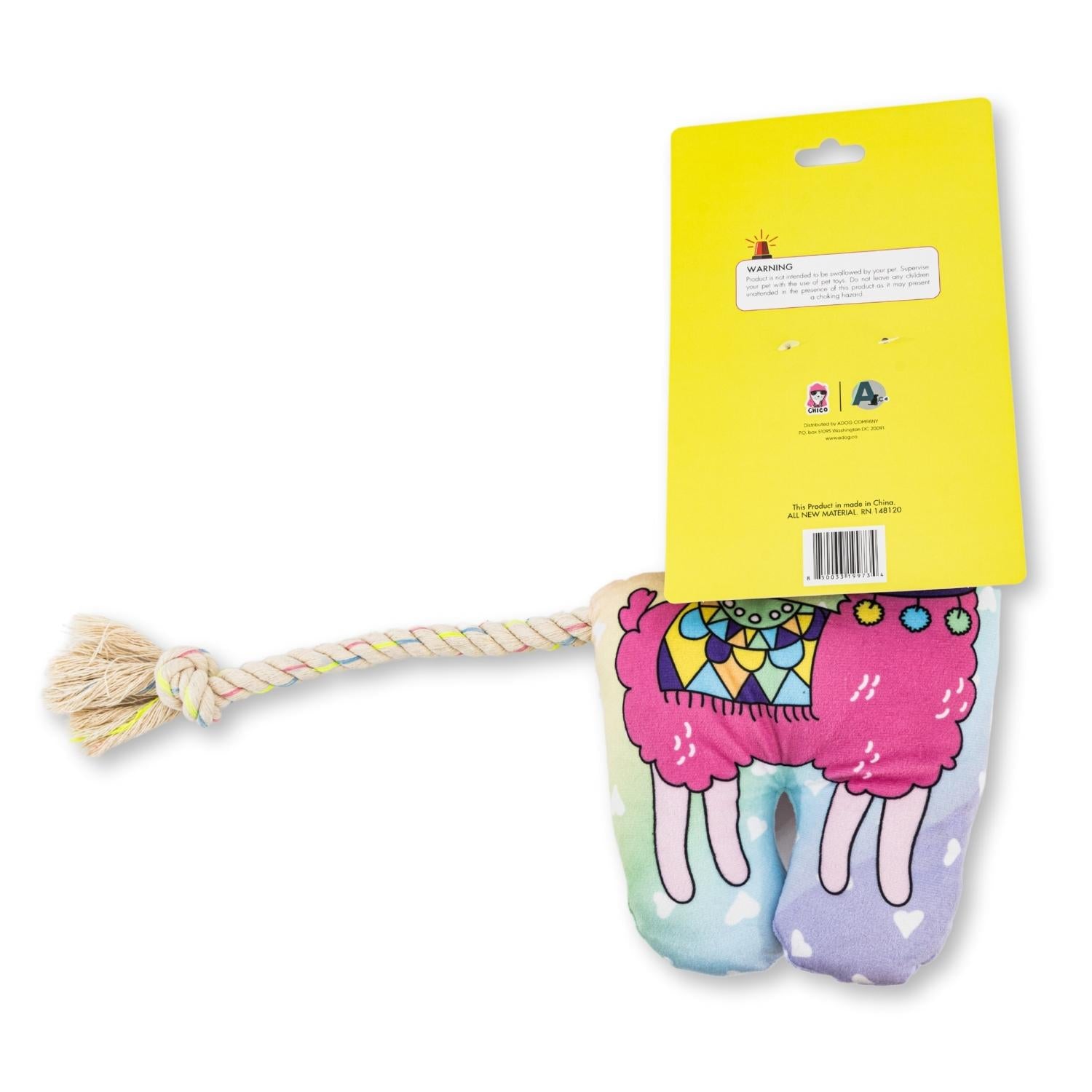 magical llama plush dog toy with crinkle and squeak features