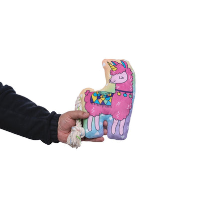magical llama plush dog toy with crinkle and squeak features