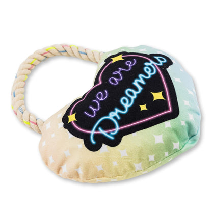 Love heart plush dog toy with crinkle and squeak