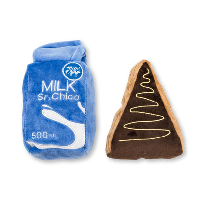 Cake slice and milk plush dog toy combo