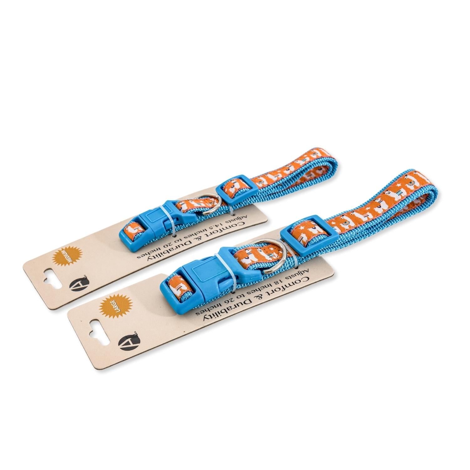 Nylon dog collar with embroidered llama pattern