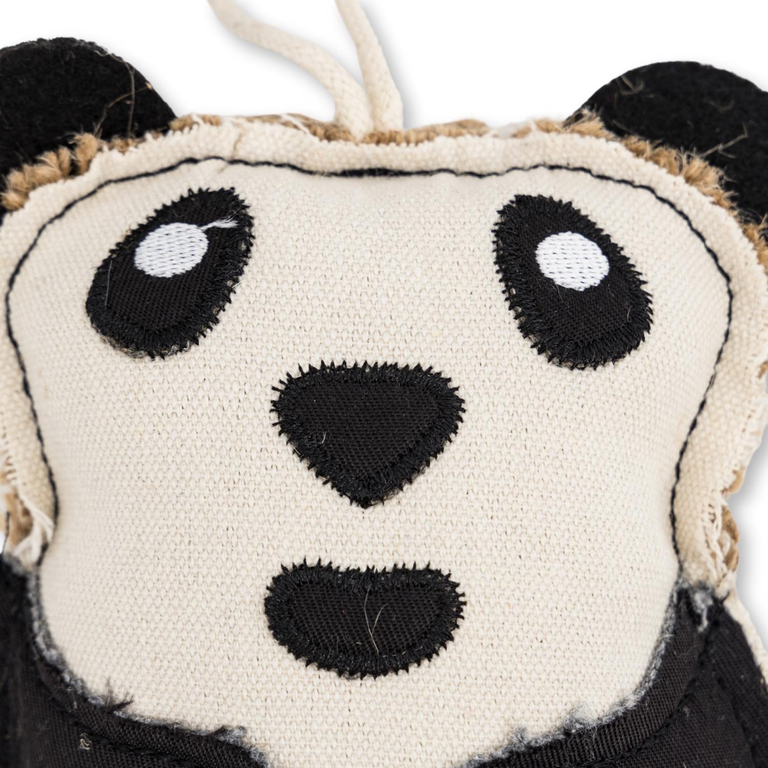 Panda-shaped canvas and jute dog chew toy