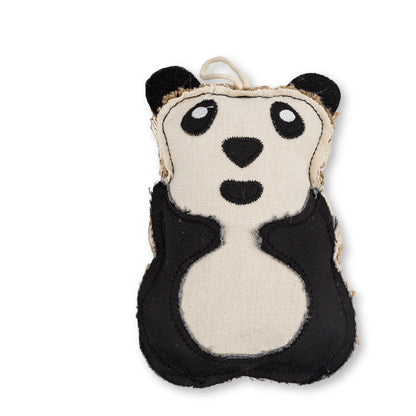 Panda-shaped canvas and jute dog chew toy
