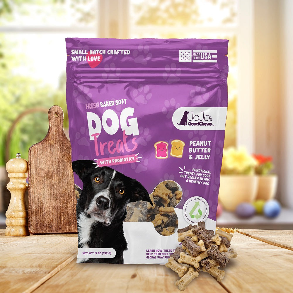 Peanut butter and jelly soft chew dog treats