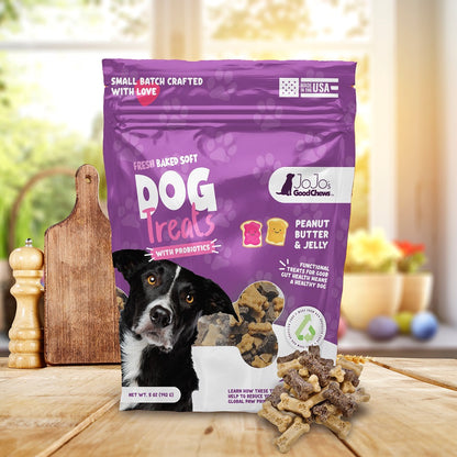 Peanut butter and jelly soft chew dog treats