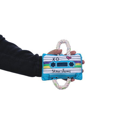 Retro cassette tape plush dog toy crinkle and squeaky dog toy
