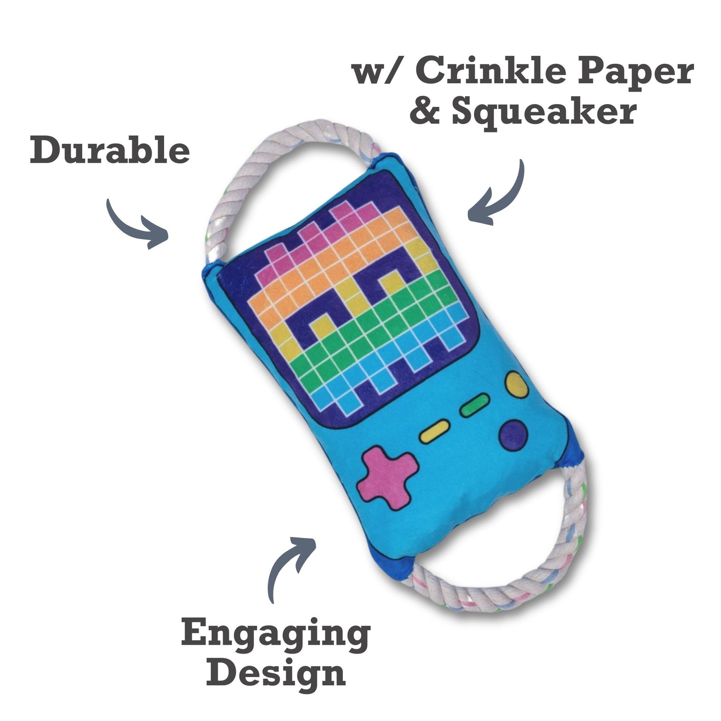 retro gamer plush dog toy crinkle and squeaky dog toy