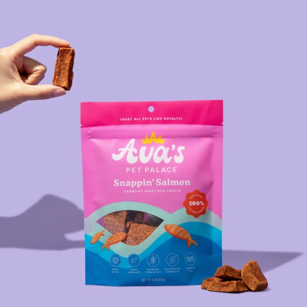Ava's Pet Palace salmon jerky dog treats, crunchy natural fish treats