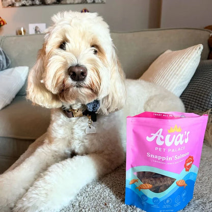 Ava's Pet Palace salmon jerky dog treats, crunchy natural fish treats