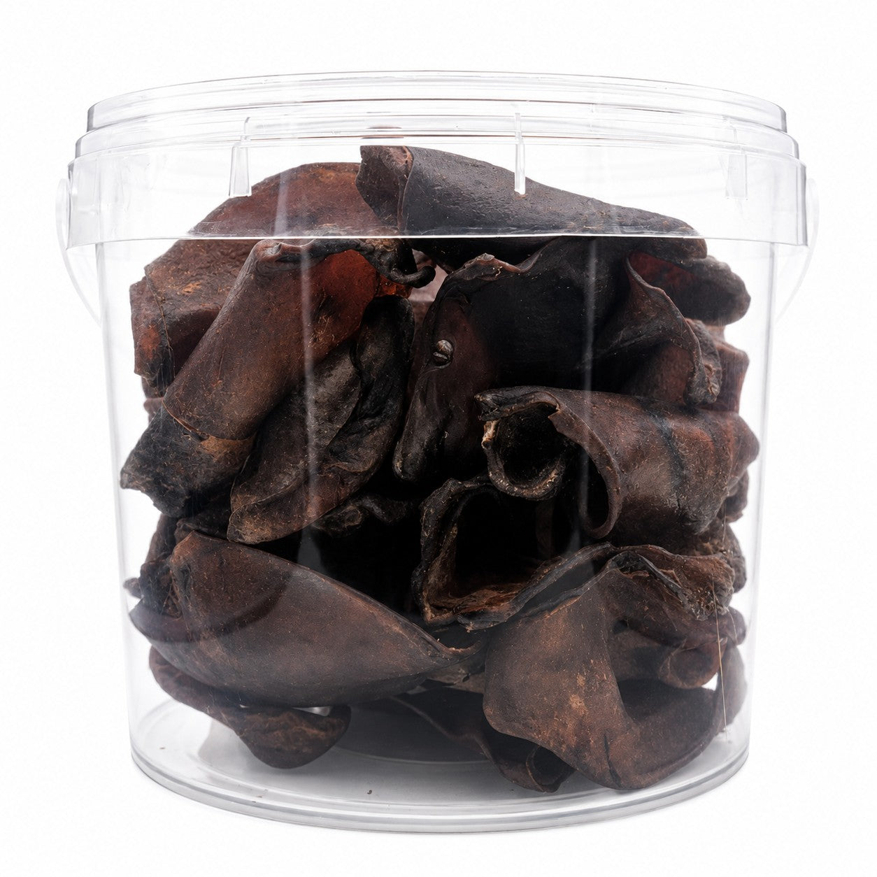 Natural smoked pig ears dog chews in value bucket