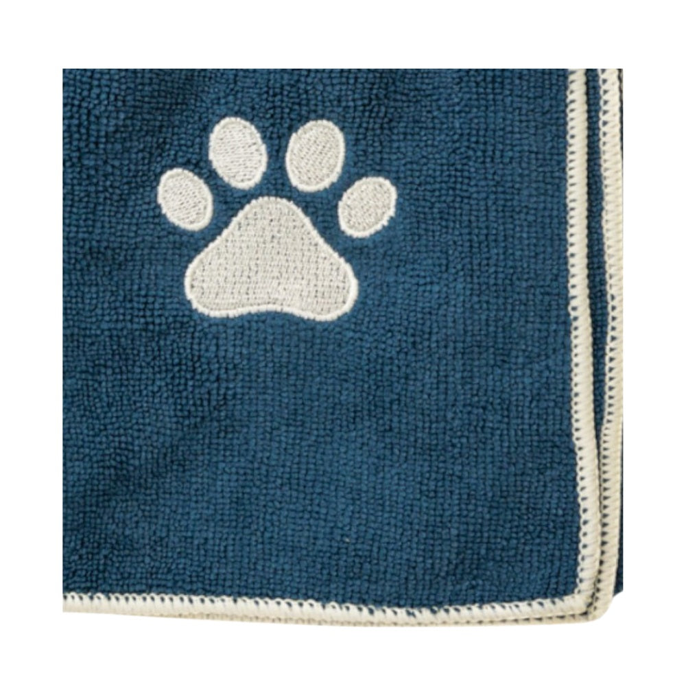 Country Living Large Marine Blue Microfiber Dog Bath Towel - Quick-Drying, Absorbent, and Durable, Machine Washable, Embroidered Paw Print, 48" x 22" - Perfect for All Dog Sizes and Fur Types