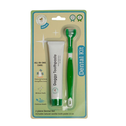 Triple headed dog toothbrush with toothpaste 2 piece kit