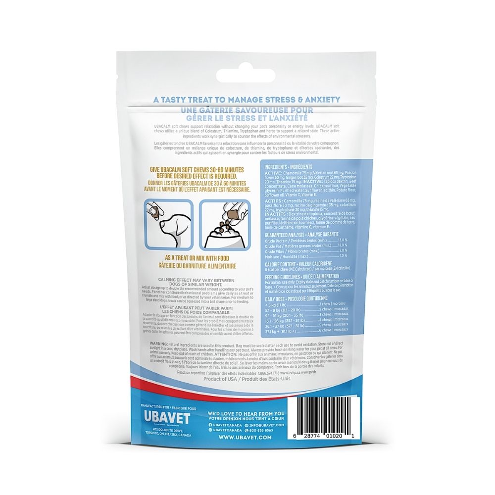UBAVET UBACALM calming soft chews for dogs and cats