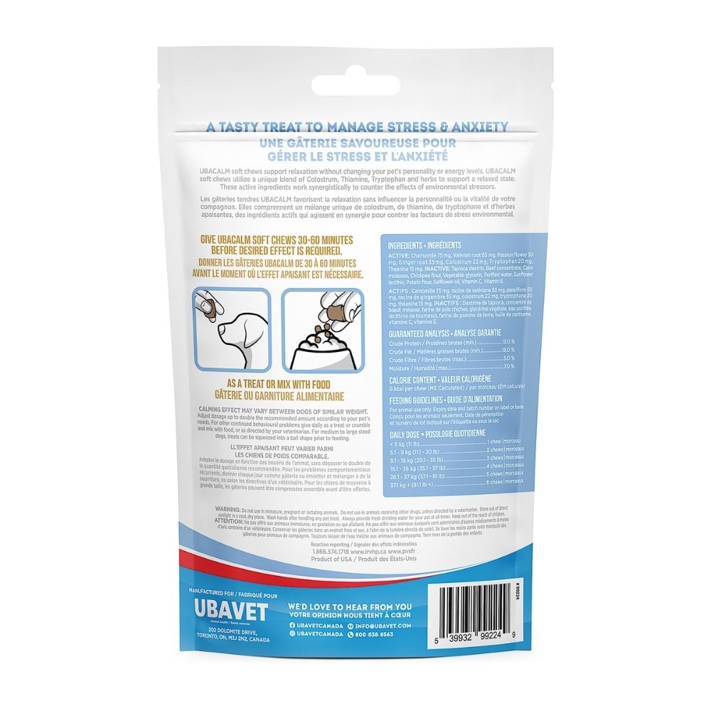 UBAVET UBACALM calming soft chews for dogs and cats