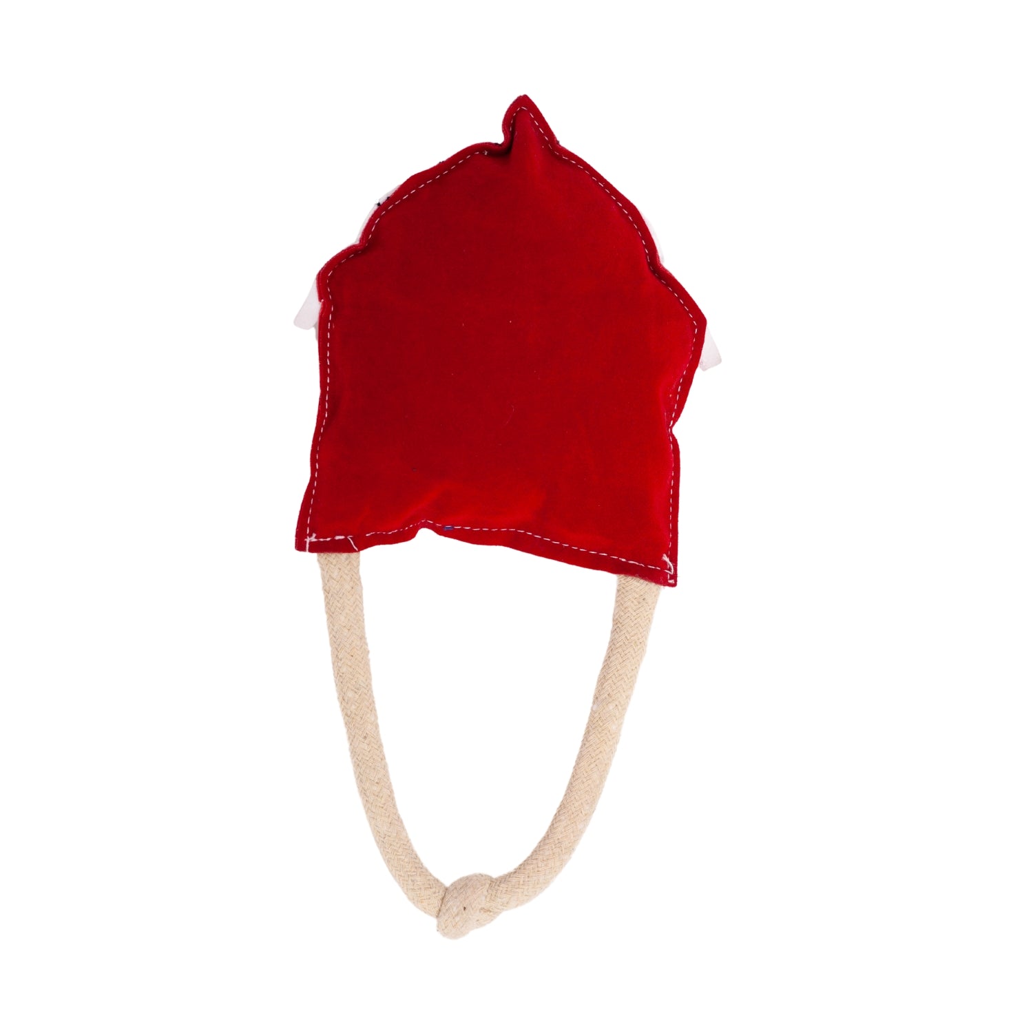 Durable vegan leather dog chew toy shaped like a red barn