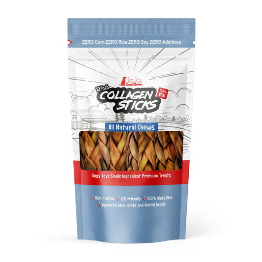 12 inch braided collagen stick dog treats natural long lasting single ingredient chew 4 pack