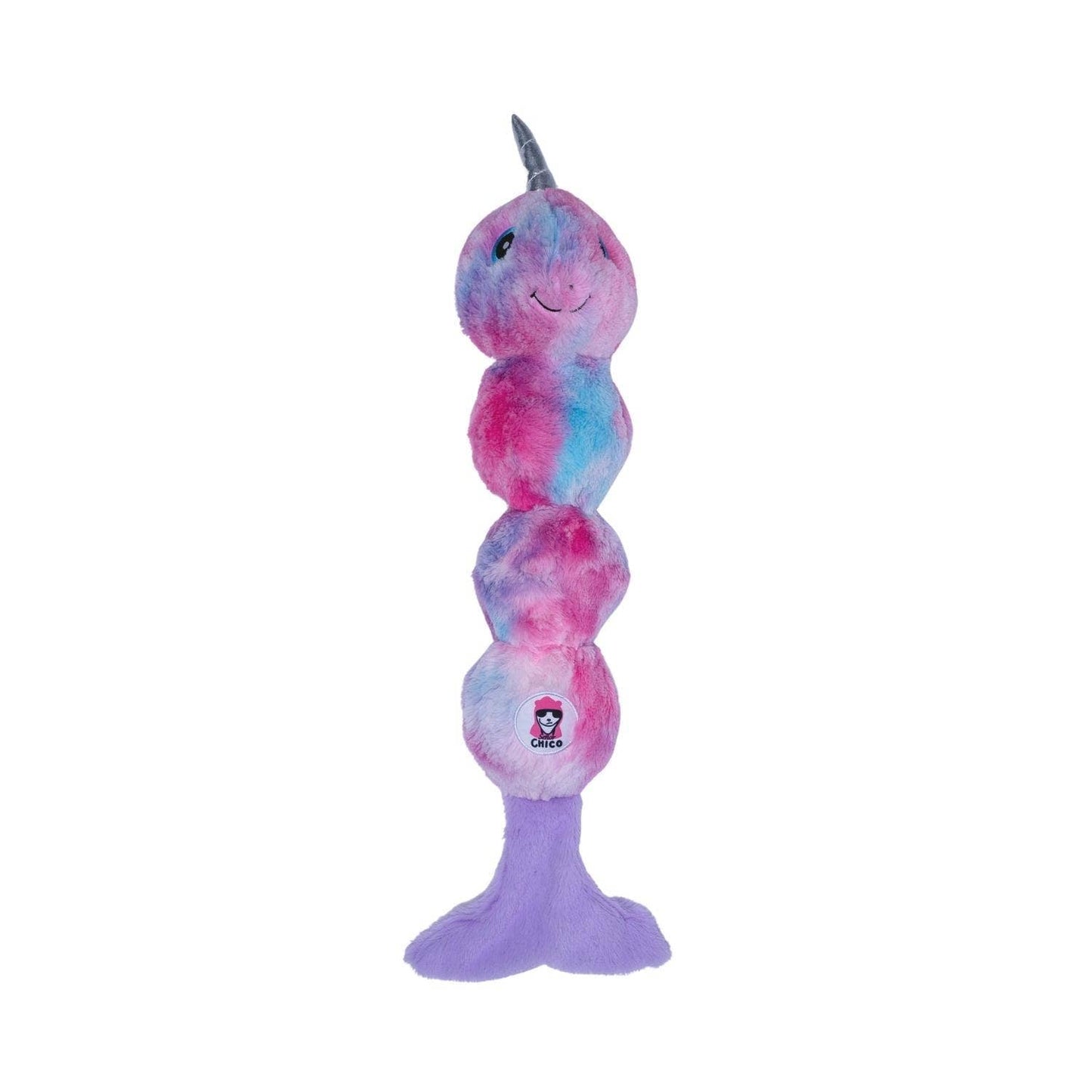 Tie Dye Narwal Skinny Squeaker Dog Chew Toy – Magical Creature Plush Dog Toy with Durable Texture, for Engaging Play and Cuddles