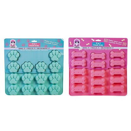 Set of 2 Pet Treat Baking Tray- Freeze, Bake, Microwave (Bones & Paws)