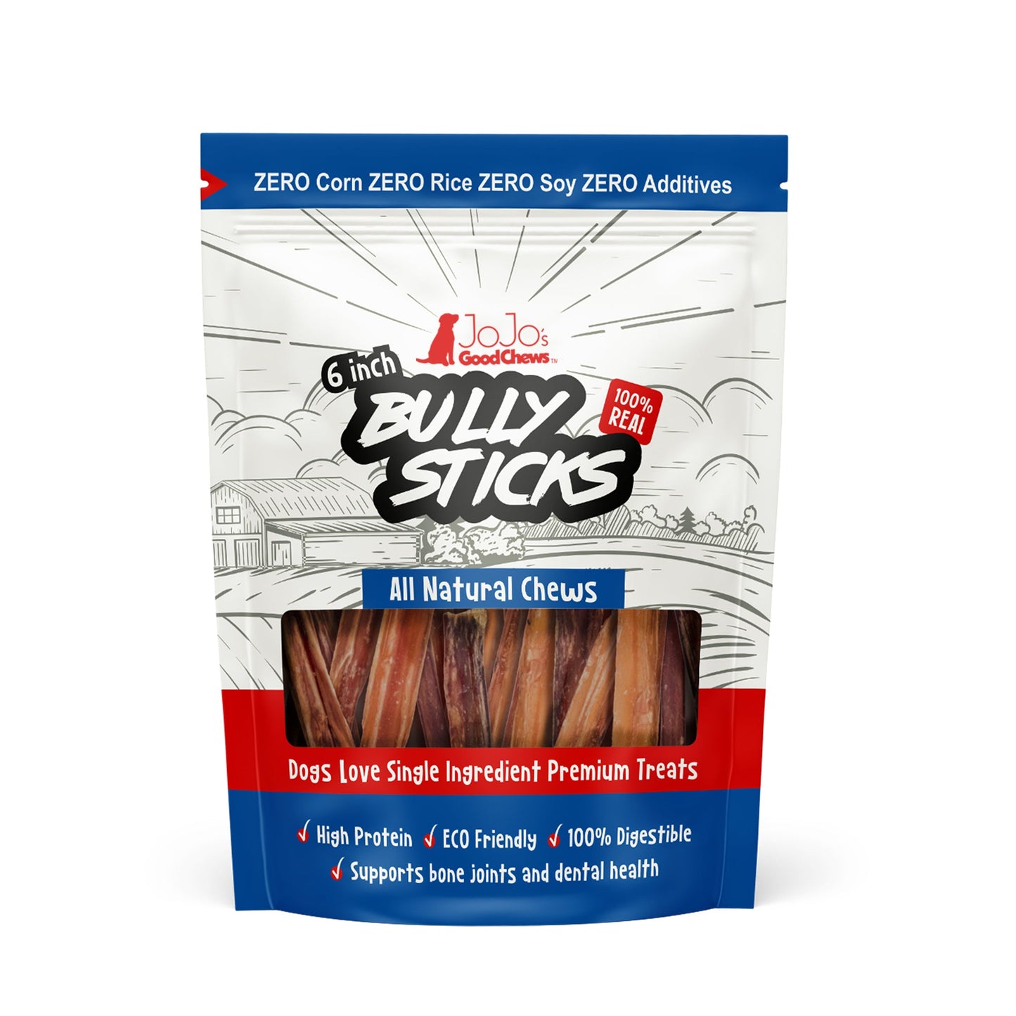 All-Natural Beef Bully Stick Dog Treats - 6" Standard (4-Pack)