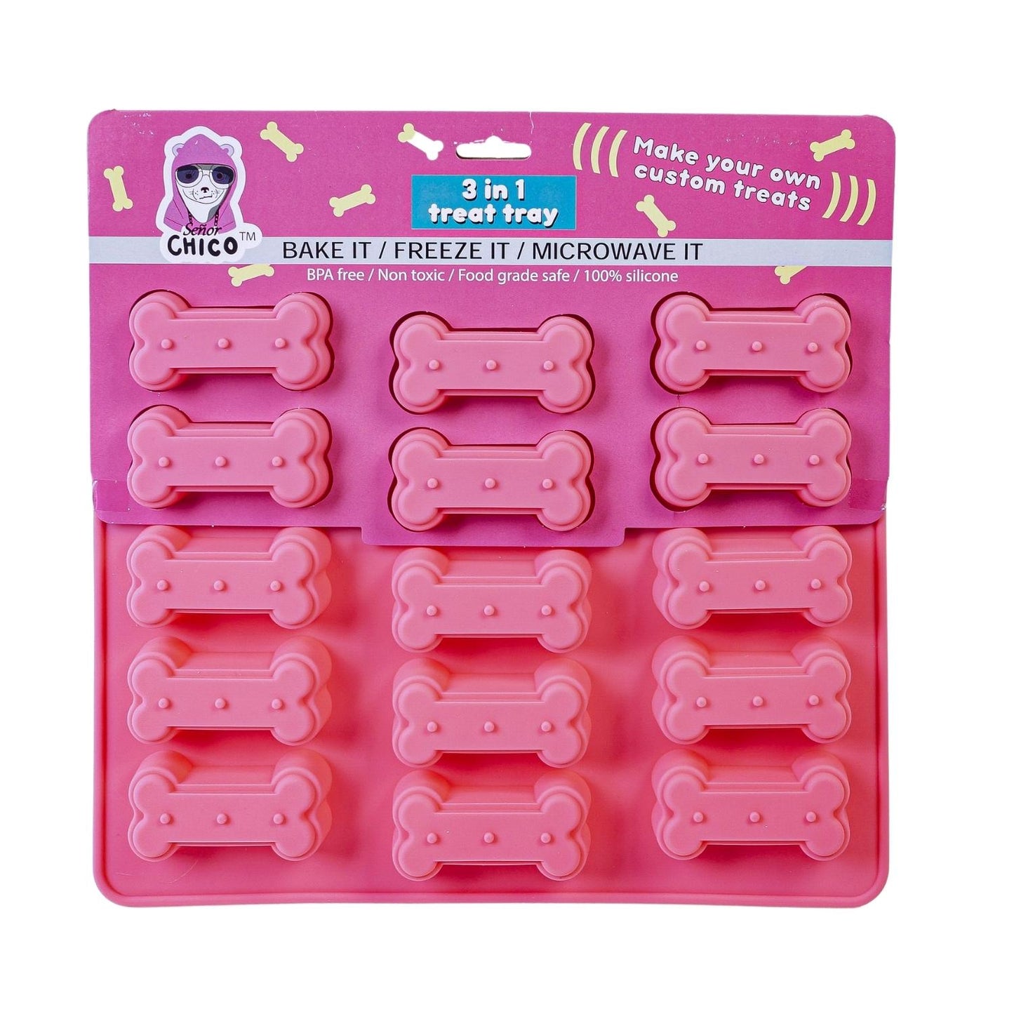 Dog Bone 3-in-1 Silicone Baking Treat Tray for Healthy, Homemade Dog Treats and More – (2-Pack)