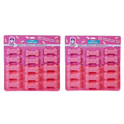 Dog Bone 3-in-1 Silicone Baking Treat Tray for Healthy, Homemade Dog Treats and More – (2-Pack)