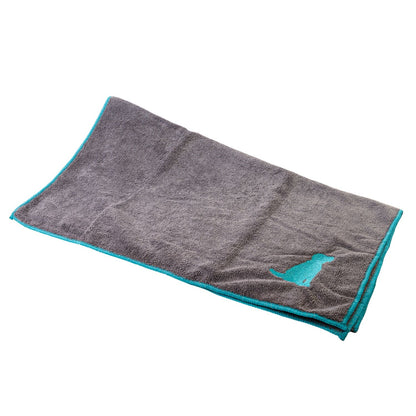 Quick-Drying Microfiber Dog Bath Towel with Stylish Embroidered Dog Silhouette Design for Fast, Efficient Drying and Extra Comfort