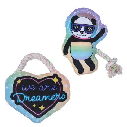 We Are Dreamers Plush Dog Chew Toy Combo – Heart & Space Panda with Squeakers