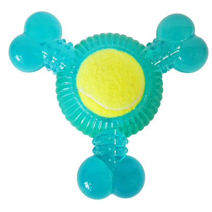 Eco-Friendly TPR 3-Bone Tennis Ball Squeak Chew Dog Toy
