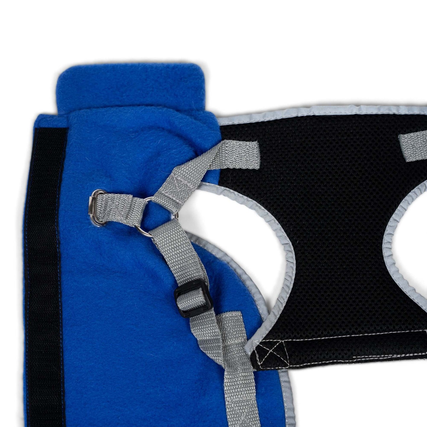 2-in-1 Thermal Dog Fleece Jacket with Removable Harness, Reflective Safety Piping – Royal Blue