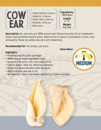 Natural cow ear dog chews single ingredient treats