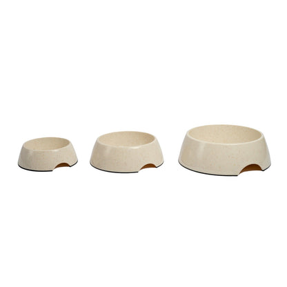 Eco-friendly bamboo dog bowl with white swan design