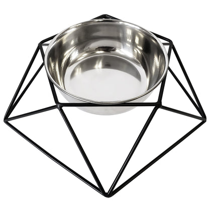 Modern geometric elevated single dog bowl feeder