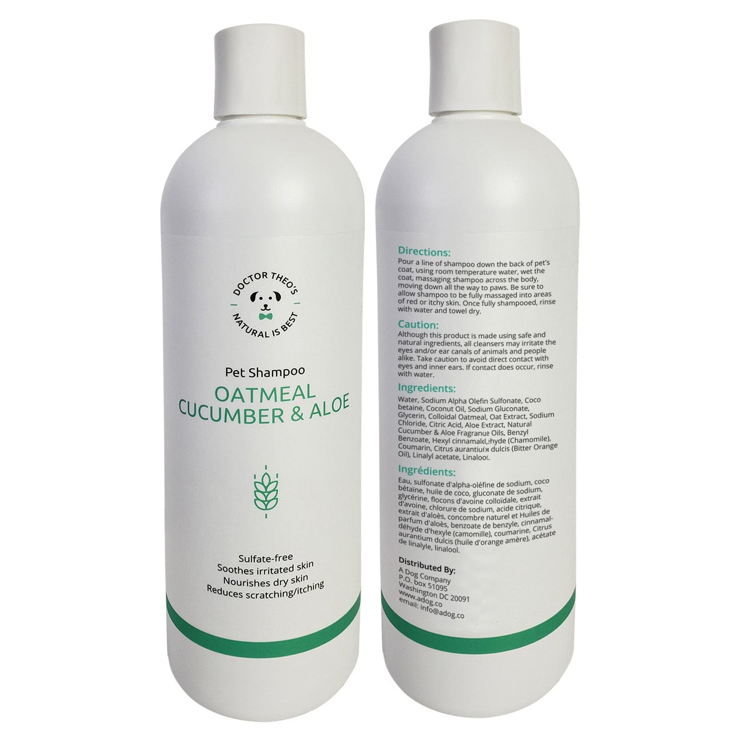Dr. Theo’s dog shampoo with oatmeal, cucumber and aloe, 16 oz