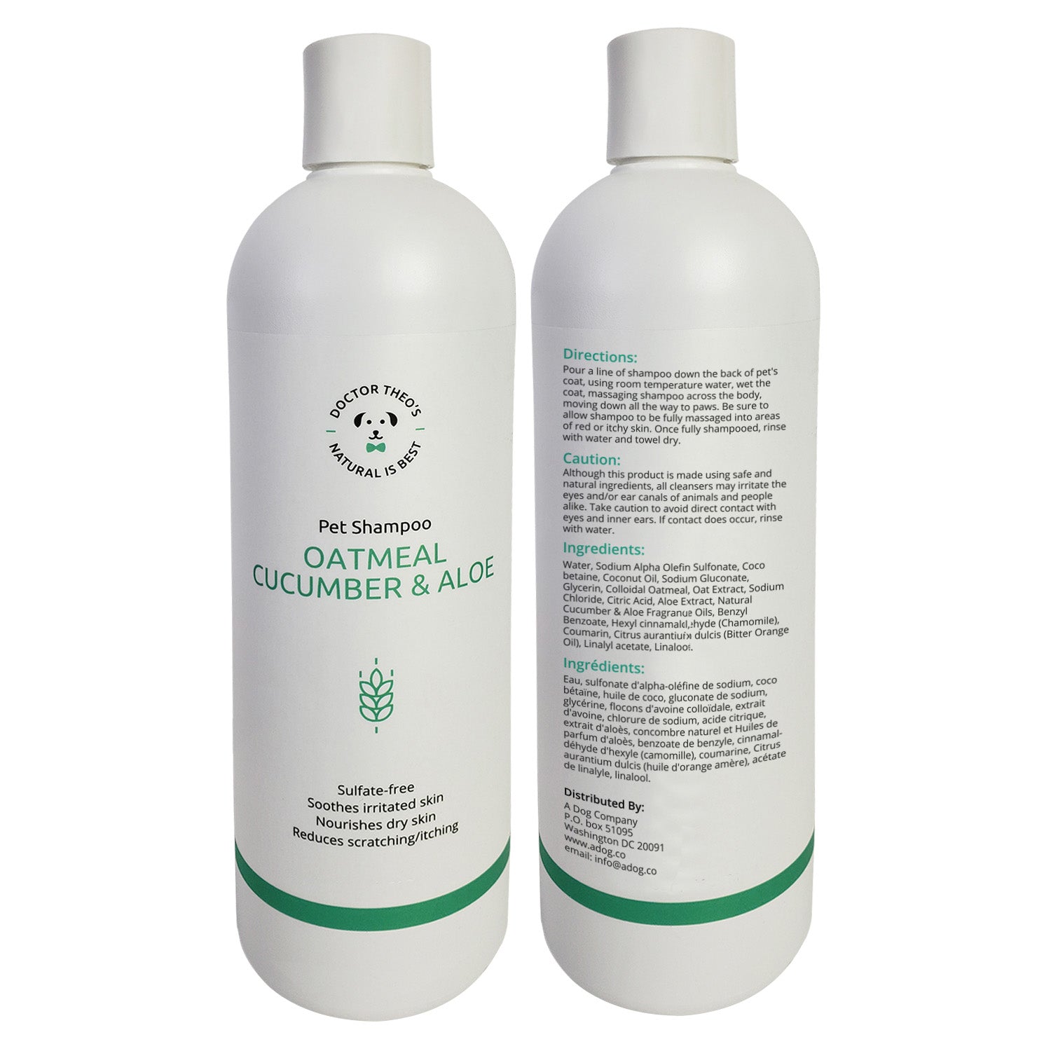 Dr. Theo’s dog shampoo with oatmeal, cucumber and aloe, 16 oz