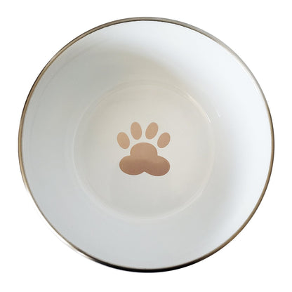 rose gold deep dog bowl with paw print design