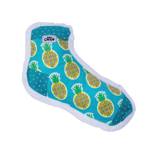 Pineapple Bones squeaky sock plush dog toy